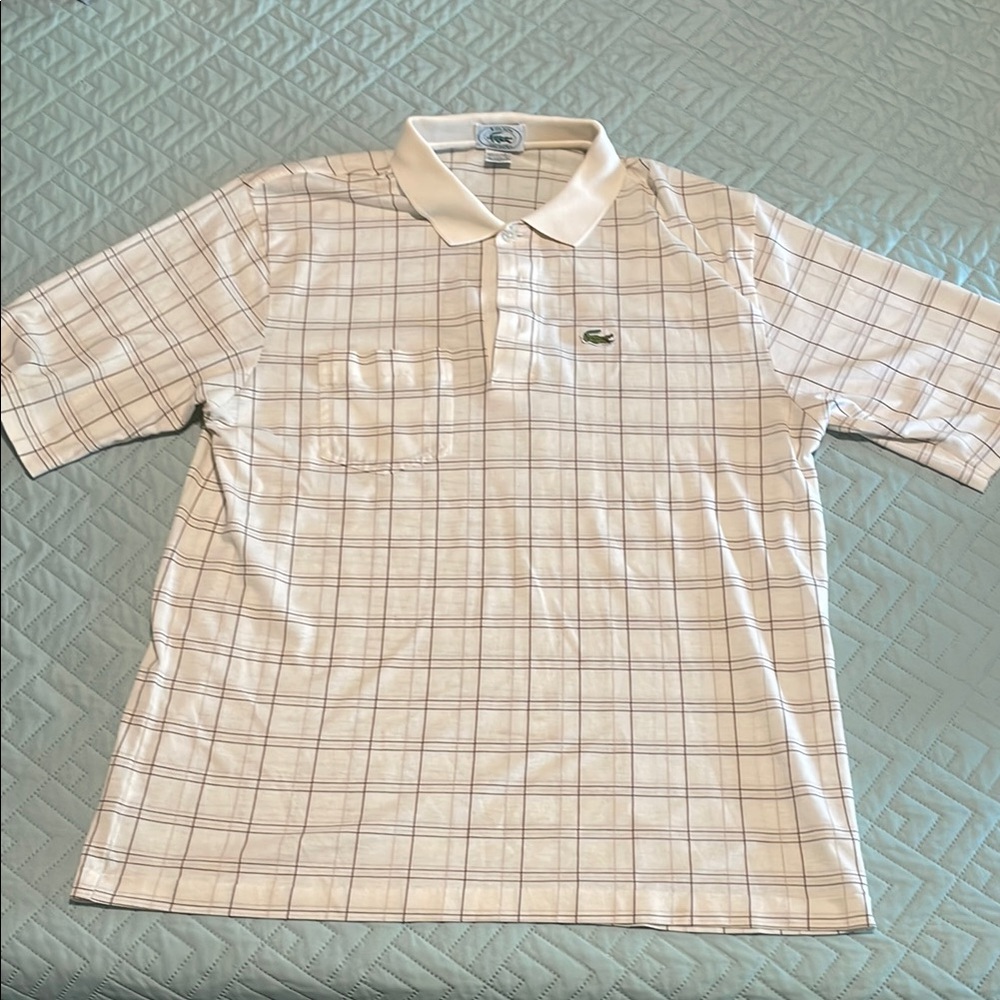 Lacoste Vintage Men's White Checkered Polo Shirt Size L